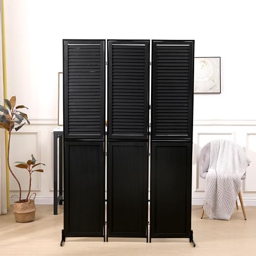 ESPIDOO 3 Panel Room Divider: Modern Black Wood Folding Privacy