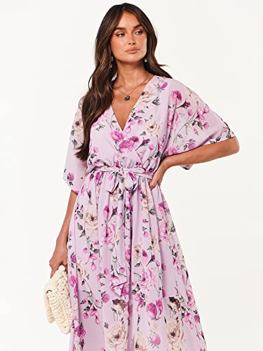 Image of ANRABESS Womens 1 /2 Sleeve Beach Wedding Guest Maxi Dresses 2026 Summer Wrap V Neck Boho Floral Flowy Slit Long Dresses