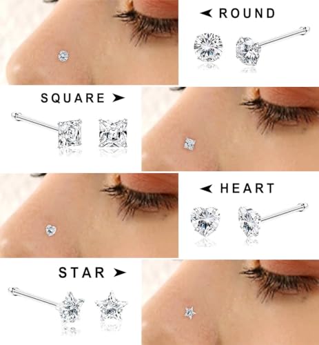 8Pcs 20G Nose Rings studs for Woman Hypoallergenic 316L Surgical Steel Gold-Plated Nose Piercings Jewelry 3mm CZ L Shape Nose Rings 20 Gauge Nose Studs Nose Screw Studs Gold-Tone Silver-Tone2