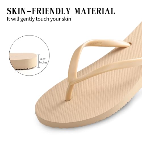 Image of shevalues Slim Flip Flops for Women Beach Rubber Shower Shoes Basic Thong Sandals