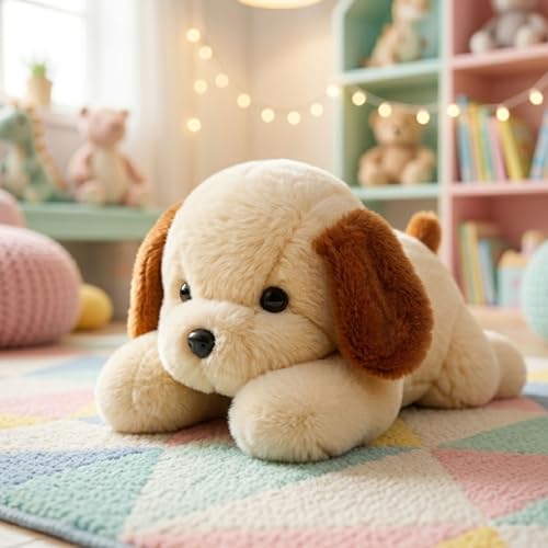 Image of EITHEO Cute Plush Puppy Soft Toy for Kids - White Dog Teddy Bear with Brown Ears, Ultra Soft Stuffed Animal for Boys & Girls, Birthday Gift, Home Decor, Washable, 25 cm