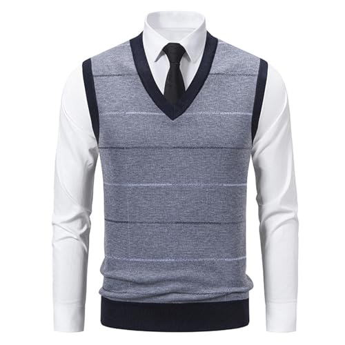Mens Knitted Vest V Neck Sleeveless Slim Fit Pullover Knitwear Checked Sweater Vests2