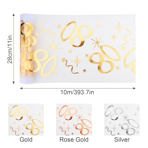 ddckj Tischläufer 80 Geburtstag 28 cm x 10 m Tischdeko Geburtstag Zuschneidbar Tischläufer Gold Männer und Frauen für Geburtstagsparty Jubiläumsfeier