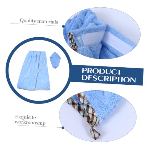 Conjunto de toalla de baño de alta absorción con gorro transpirable azul 6