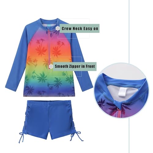 Image of Girls Rash Guard Set for Girls Long Sleeve Swimsuits Hawaiian Two Piece Bathing Suits Swimwear Set