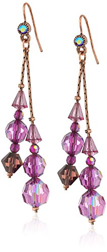 1928 Jewelry Burnished Copper-Tone Purple AB Beaded Linear Drop Earrings