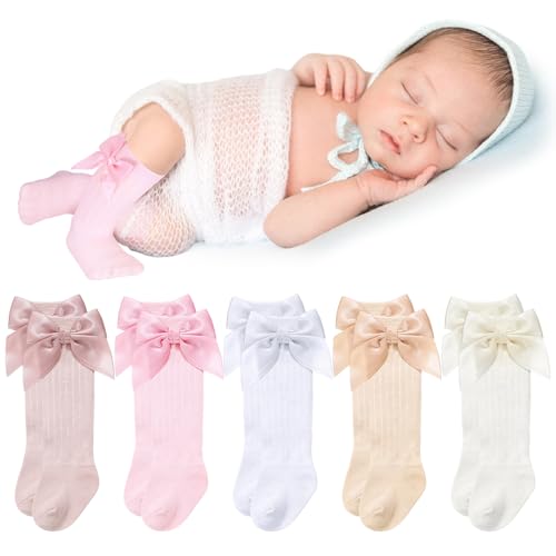 5 Pairs Long Preemie Socks Premature Newborn Baby Knee High Cotton Socks for Girls Boys Infant Toddler