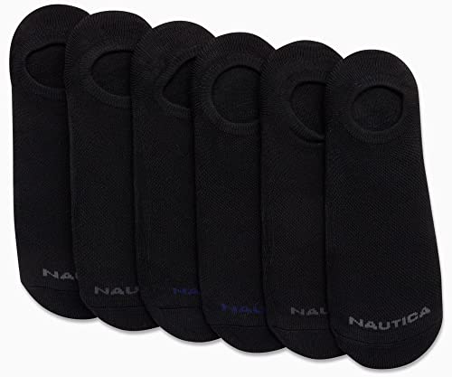 Nautica Men's Non Slip Stretch Comfort No Show Socks (6 Pack), Size 6-12.5, Solid Black #TOP2