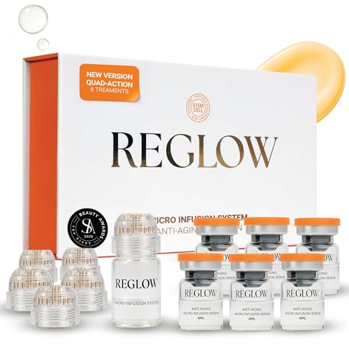 ReGlow Micro Infusion System for Face – 300% Deeper Absorption with 24K Gold Microneedling Tool + Serum (3 Months) – Firmer Radiant Skin, At-Home Treatment with Collagen Peptides & Hyaluronic Acid