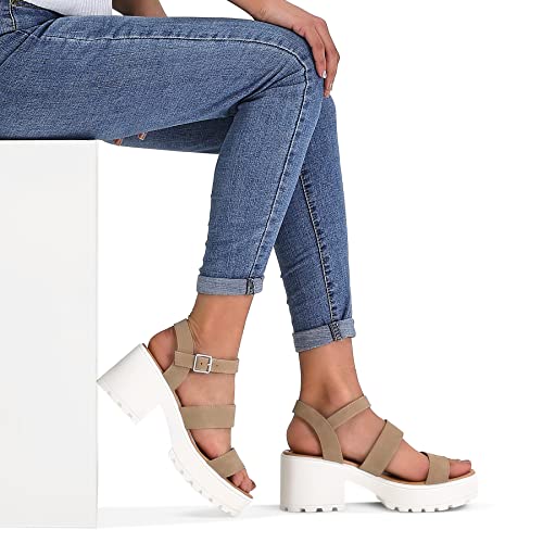 mysoft Women's Platform Sandals Ankle Strap Open Toe Lug Sole 3 Inch Chunky Block Heeled Sandals4