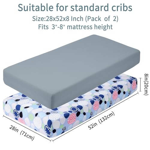 Baby Crib Sheets for Boys Girls, 2 Pack Fitted Crib Sheet for Standard Crib and Toddler Mattress, Soft Microfiber Baby Sheet 52x28x8in. (Cobblestone & Dark Gray)