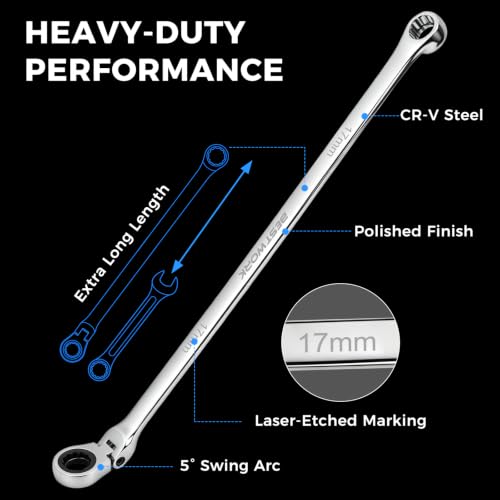 Image of 16.5 inch Long Flex Head Nano Socket Ratchet Wrench for 3 /8 inch Nano Sockets, 17mm