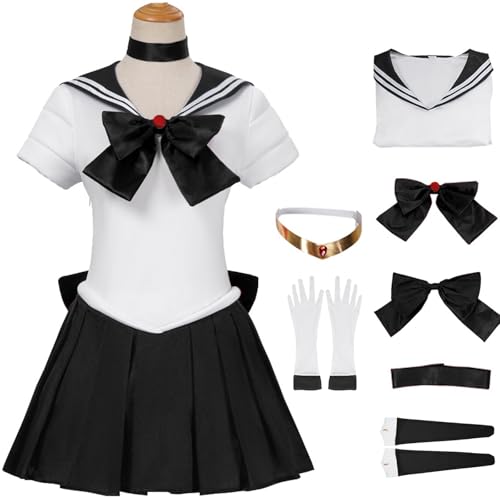 Kolegrial Sailor Pluto Kostüm Damen Fasching Cosplay Anime Sailor Pluto Meiou Setsuna Kampf Uniform mit Zubehör Set 7PCS für Karneval Halloween...