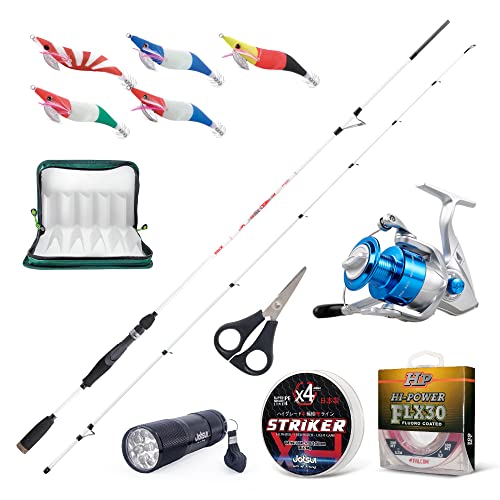 Combo Pesca al Calamaro Explorer: Canna Bulox Boat Star 210/240 + Mulinello QS3000 + Jatsui Kabo Squid + Trecciato Striker + Nylon Falcon FLX + Lampada UV + Astuccio + Forbice