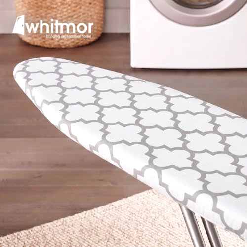 Image of Whitmor Deluxe Ironing Board Cover with 6mm Fiber Pad, Fits 15 x 54 In | 88gsm cover, 6mm fiber pad, 190T elastic fit, scorch-resistant finish, medallion gray pattern.
