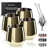 Wills and Elm Goldweingläser – Stiellose Edelstahl-Weingläser Set mit 4 Stück mit Belüfter – unzerbrechliches Metallglas für Outdoor, Reisen, Camping, Pool, goldener Kelch – 510 ml