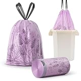 Trash bags, 4 Gallon Trash Bags Drawstring, Colorful & Portable Small Trash Bags with Lavender Printed, Tear-Resistant Garbage Bags 4 Gallon for Bathroom Office Trash Cans, 50 Count