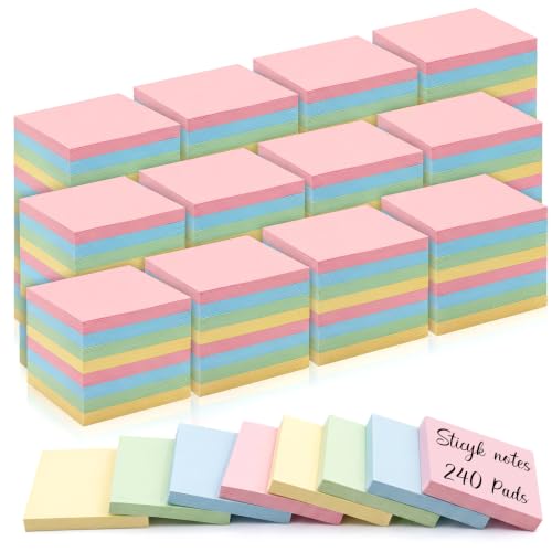 Image of Fainne 240 Pack Sticky Notes Bulk 3x3 Multicolor Self Stick,Simple Color