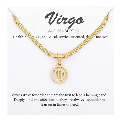 Women's Zodiac Sign Choker Necklace Spiritual Horoscope Jewelry Birthday Gift Gold Plated Stainless Steel Snake Chain