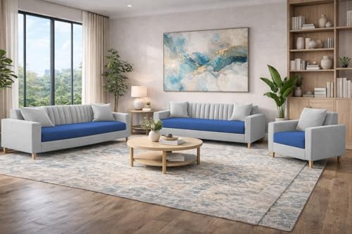 Image of Casaliving Garcia 3+2+1 Seater Sofa Set for Living Room (Blue Grey Colour) Premium Fabric Sofa
