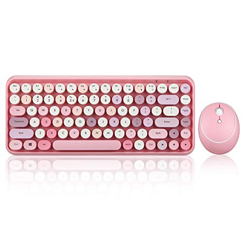 Perixx PERIDUO-713 Wireless Mini Keyboard and Mouse Combo, Retro Round Key Caps, Pastel