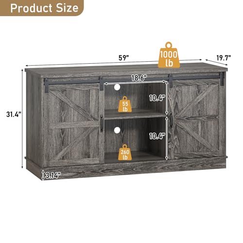 Image of Hlivelood Farmhouse 75-120 Gallon Fish Tank Stand with Power Outlet, Aquarium Stand w /Cabinet&Sliding Barn Door, Heavy Duty Reptile Tank Stand for Fish /Turtle /Reptile Terrarium, 1000LB Capacity, Grey