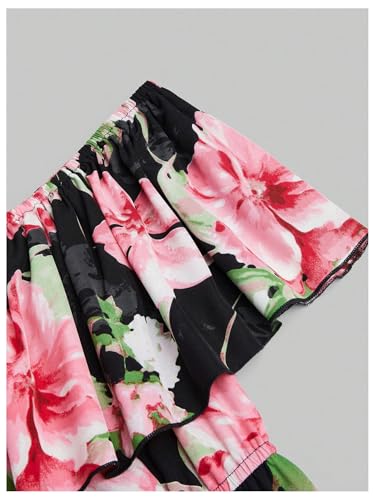 Image of WDIRARA Women's Plus Size Floral Print Ruffle Off The Shoulder Dress Boho Short Sleeve A Line Flowy Dresses