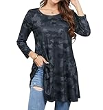 Enmain Camiseta Manga Larga Mujer Túnica Blusa Tallas Grandes Camisetas De 3/4 Manga T-Shirt Casual Blusas Y Camisas De Tunica para Mujeres Negro XL