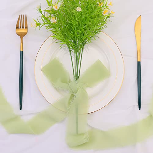 Jocecor 4 Rolls Handmade Fringe Chiffon Ribbon, 1-3/4" X 7 Yard Silk Ribbons For Crafts, Bridal Bouquet Wrap, Fabric Ribbon For Gift Wrapping, Wedding Invitations Christmas Birthday Decor #TOP5