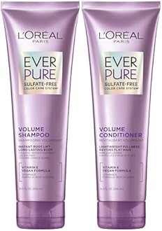 L'Oreal Paris Volume Sulfate Free Shampoo and Conditioner for Color-Treated Hair, EverPure, 8.5 Fl Oz (Set of 2)