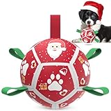 QDAN Small Christmas Dog Toys, Soccer Ball with Straps, Outdoor Interactive Toys for Tug of War, Puppy Birthday Gifts, Water Toy, Durable Dog Balls for Puppy (5 Inch)