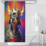 RRTYVFD Knightly Canine in Armor - Cortinas de ducha a prueba de moho con ganchos, tela impermeable, tela suave, cortina de ducha de hotel para bañera, ducha, 90 x 180 cm