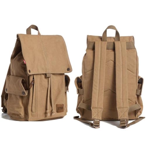 Canvas Vintage Backpack Casual Outdoor Daypack Rucksack for Men Women 15.6inch Laptop Hiking Travel Backpacks (APRICOT)2
