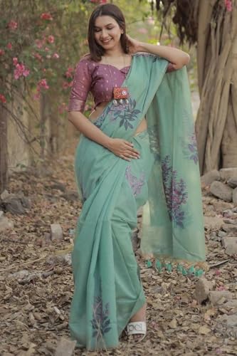 Image of SGF11 Women's Kanjivaram Soft Cotton Linen Silk Saree With Blouse Piece