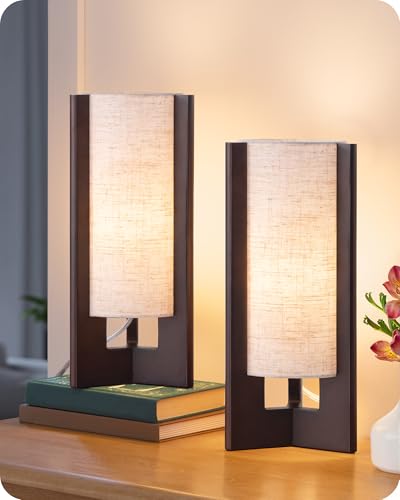 Lámparas de mesa pequeñas cilíndricas de madera miniatura 1