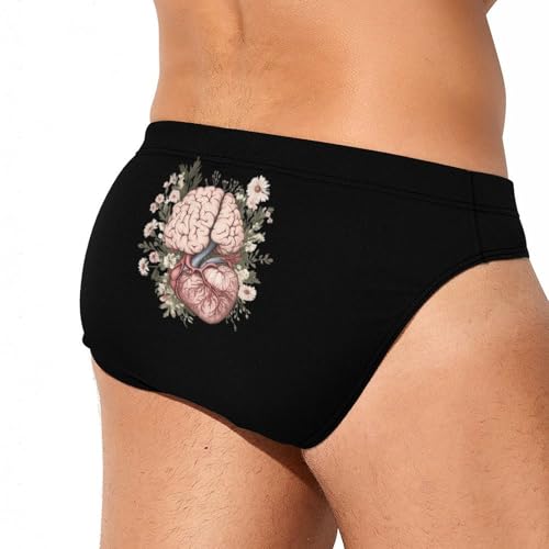 Human Heart and Brain Flowers Mens Swim Briefs Bikini Sexy Low Rise Trunks Swimsuit Bathing Suit Beach3
