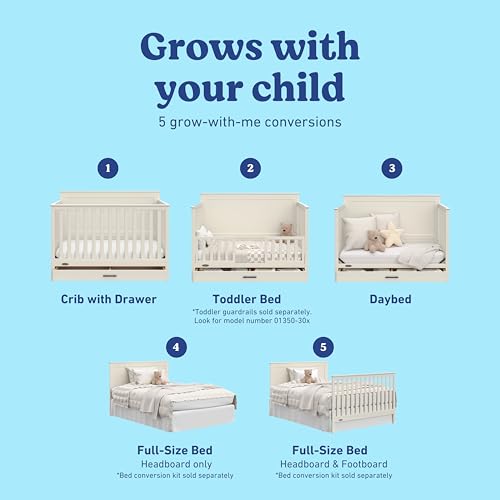 Image of Graco Tristan 5-in-1 Convertible Crib with Drawer, Frosted Oat