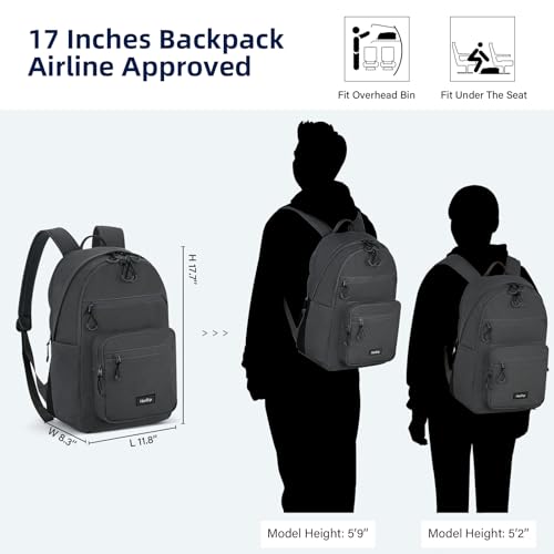 Image of HanTrip Carry On Travel Backpack For Women, 18 Inch Water Resistant Large Backpack Lightweight Bookbag For Men, 8x14x18 Personal Item Bag Casual Daypack Backpacks For Work Office Commuter (Dark Gray)