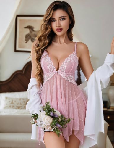 Image of Avidlove Lingerie for Women Front Closure Lace Babydoll Chemise XS-5XL