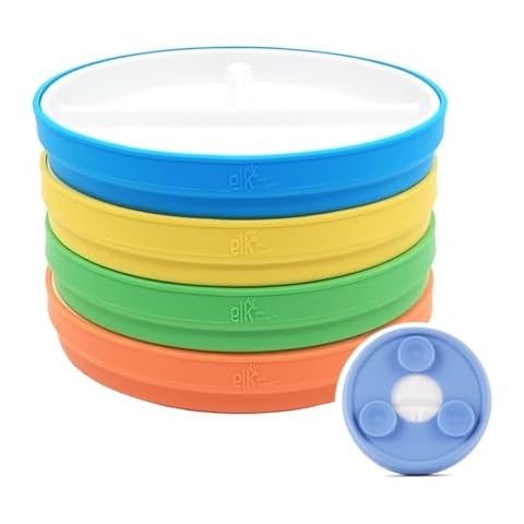 Elk and Friends Kids 6.7” Porcelain White Plates with Silicone Suction Sleeves Sleeves | Divided Plates | Suitable for Babie/Kids/Toddlers | Microwave & Dishwasher Safe | Non Slip | Snack Dishes Cover