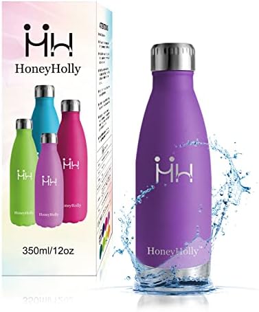 HoneyHolly Stainless Steel Water Bottle 500 ml, Double Walled Vacuum Insulated, Bpa Free, 12 Hours Hot/24 Hours Cold, Reusable Leakproof Water Bottles for Kids, Kitchen, Home, School, Cafe