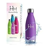 CON TAPA DE LA TAPA A FUGA - La botella de agua de acero inoxidable con tapa de sellado al vacío proporciona un buen sellado y asegura que no haya fugas de agua. Cada botella para beber es completamente a prueba de fugas con un tapón giratorio fácil de abrir. No importa la temperatura del líquido en esta botella, nunca sudará o estará caliente al tacto.