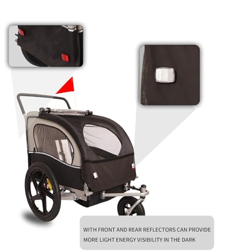 SPOFLYINN Spoflyinn 2-in-1 Universal Bike Double Seat Behind Bike Trailer Kids Trailer Jogger, Bicycle Coupler for 1 Or 2 Toddlers, Kids, Child Bicycle Carrier Black + Gray