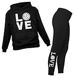 Volleyball Leggings and Hoodie for Women Girls Set Gift for Volleyball Fans Black Small/Black Small