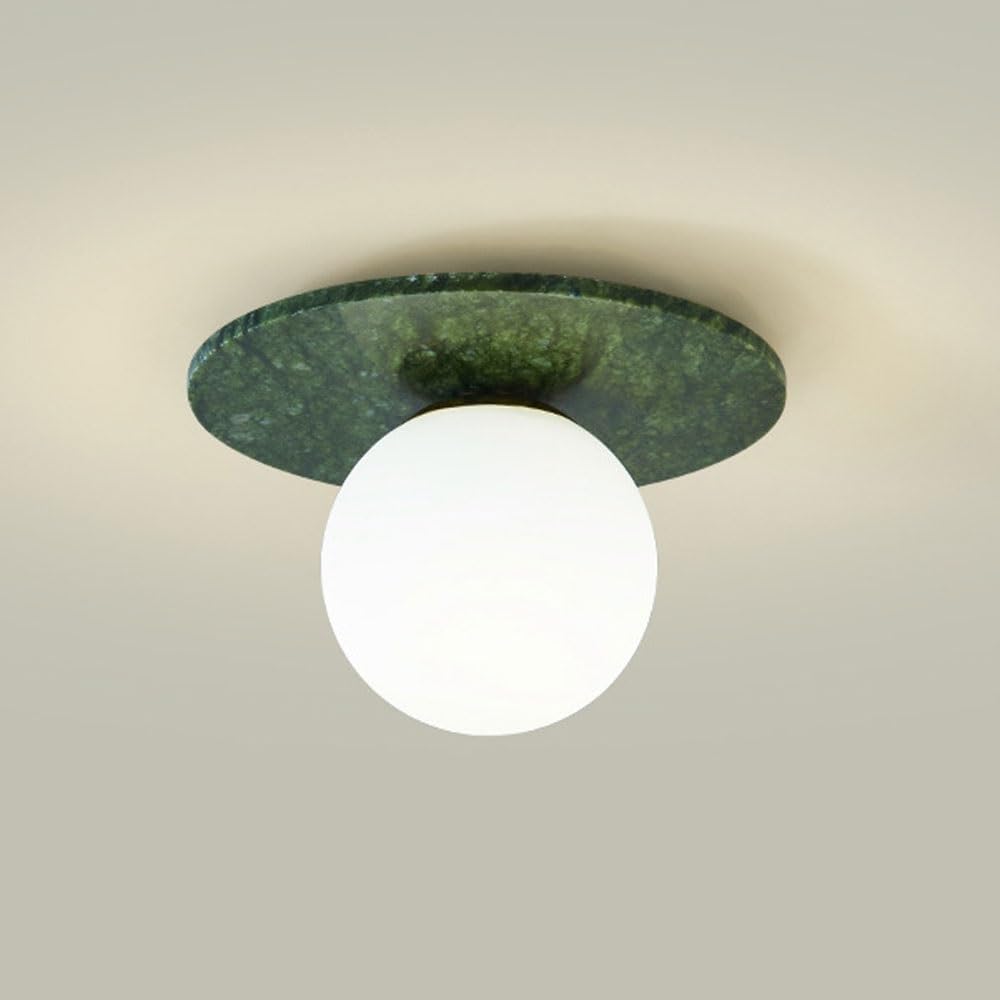 Jadssox Lampa Sufitowa Ze Szkła, Kula Z Zielonego Marmuru, Oprawa Oświetleniowa Blisko Sufitu, Okrągłe Alabastrowe Lampy Sufitowe Z Kloszem Ze Szkła Mlecznego Do Przedpokoju Szatnia Kawiarnia
