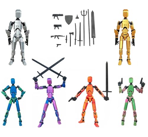 ULTHOOL 2Pcs Set Golden Silver Color Titan 13 Action Figure, 4PCS Set Gradient Color 12 Types of Weapons Multicolor Body 3D Printed Multi-Jointed Movable Robot with Full Articulation