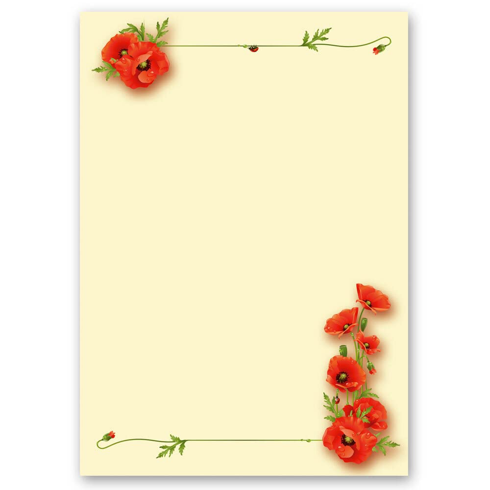 Motif Letter Paper! Poppy Flowers Motif 100 Sheets DIN A4 - Flowers & Petals