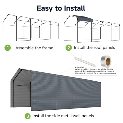 Image of 12x20FT Heavy Duty Metal Carport,Outdoor Garage with Metal Side Panels, Enclosed Car Ports with Heavy Duty Steel Frame and Galvanized Roof for Cars and Boats, Equipment Storage,Tools, Gray