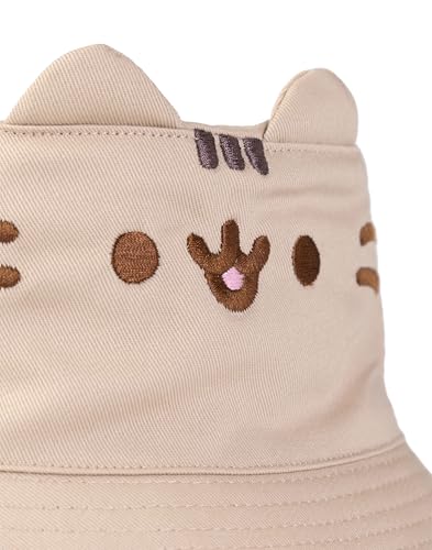 Pusheen Cat Beige Bucket Hat | 3D Ears, Cute Cartoon Face | Kids’ Fun Summer Hat | Casual Sun Protection3