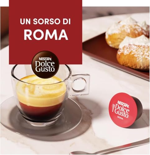 Image of Nescafe Dolce Gusto Espresso Roma Coffee Pods By COUGAR | Intensity 8 Cremoso Blend | Italian Inspired Rich & Smooth Roast | Compatible with Dolce Gusto Machines | 16 Capsules | Aromatic Balanced Espresso | Premium Coffee Experience - (Imported-UK)
